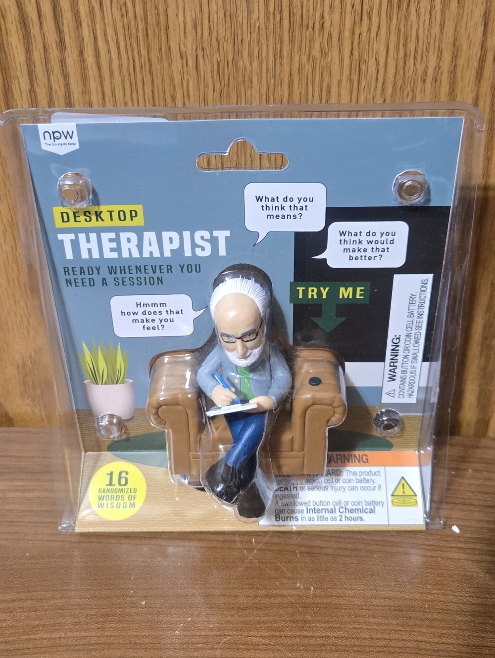 Desktop Therapist Figurine - Blue Jacket, Brown Chair